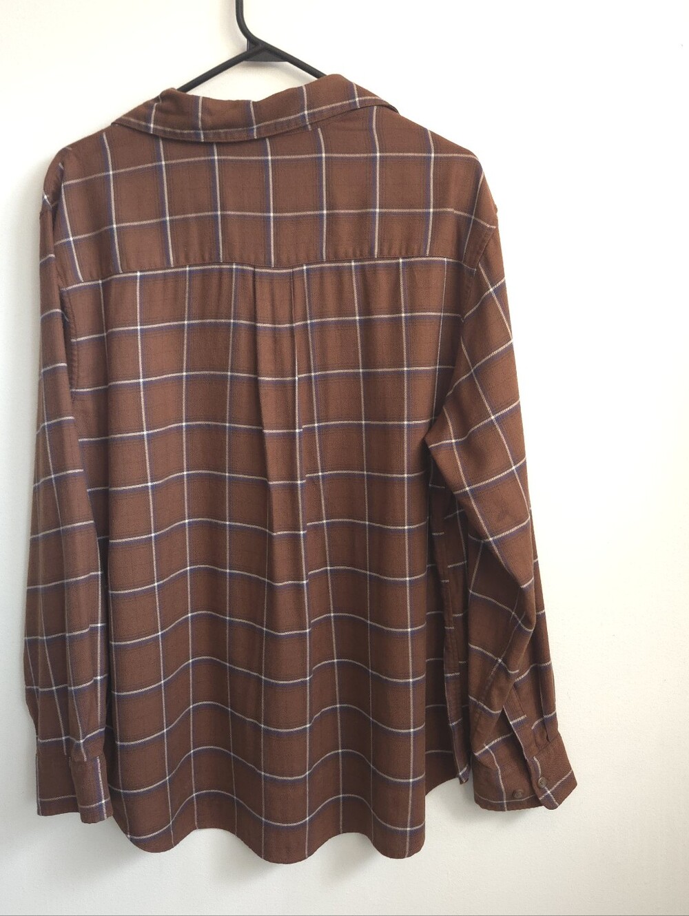 Uniqlo Brown Plaid Open Collar Flannel Shirt Size Large L Windowpane Grid - Picture 2 of 11